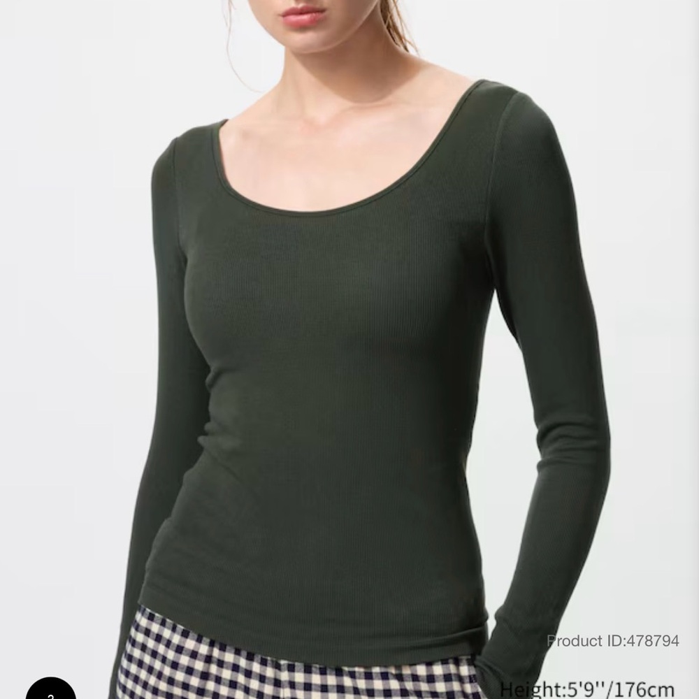 Uniqlo HEATTECH Extra Warm Ribbed Scoop Neck Bra T-Shirt (Long Sleeve)